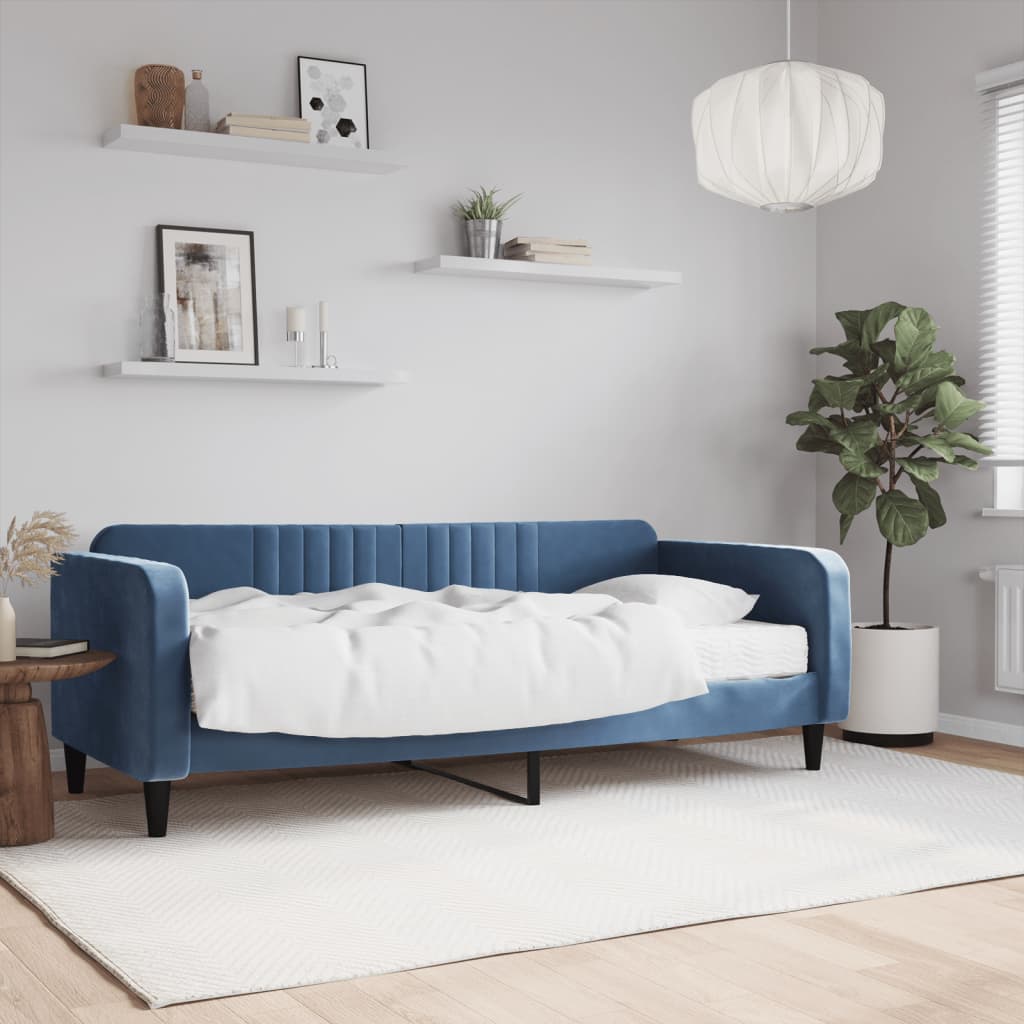 daybed med madras 90x200 cm velour blå