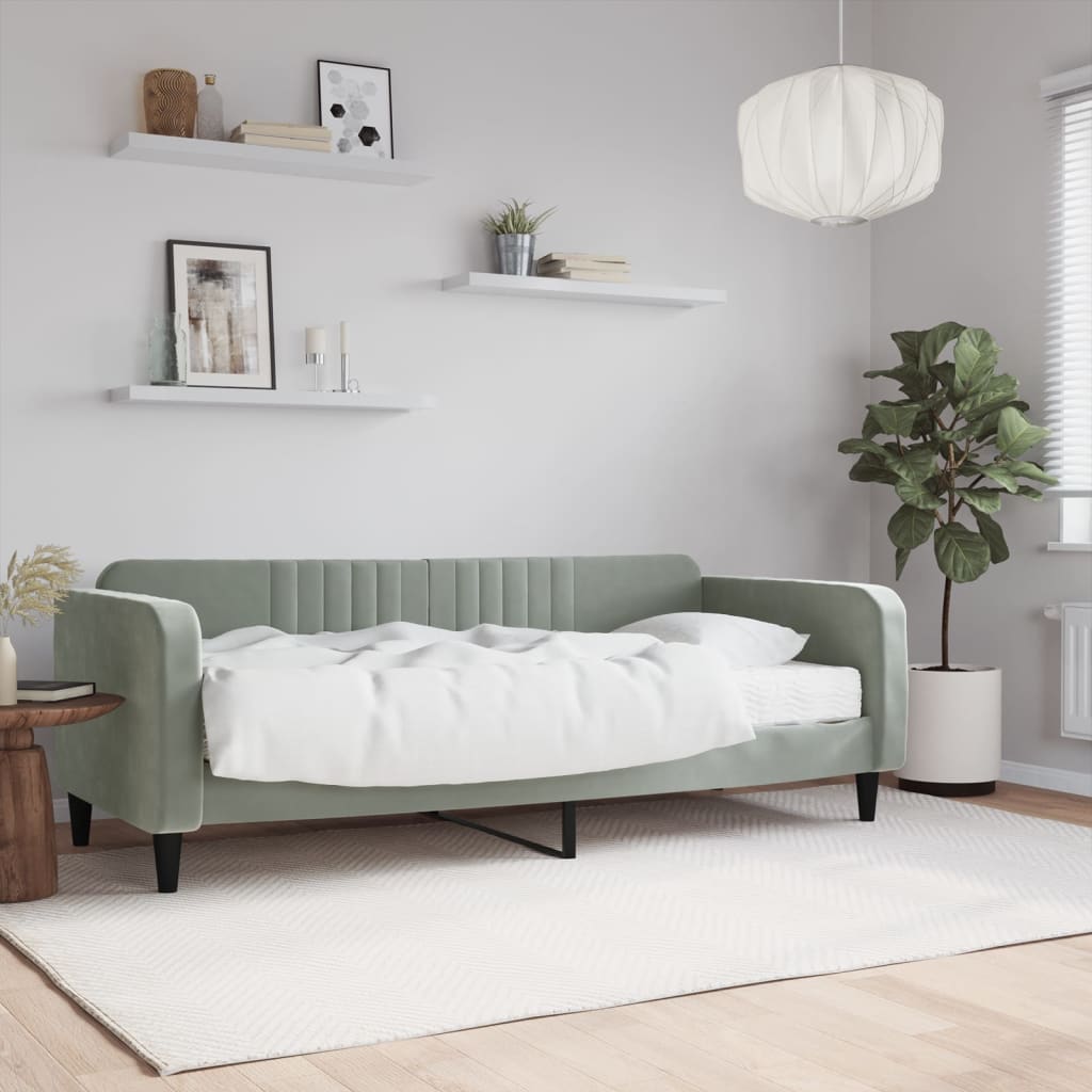 daybed med madras 90x200 cm velour lysegrå billede