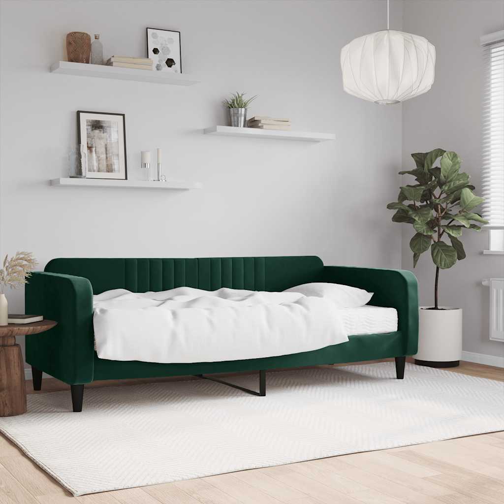 daybed med madras 90x200 cm velour mørkegrøn