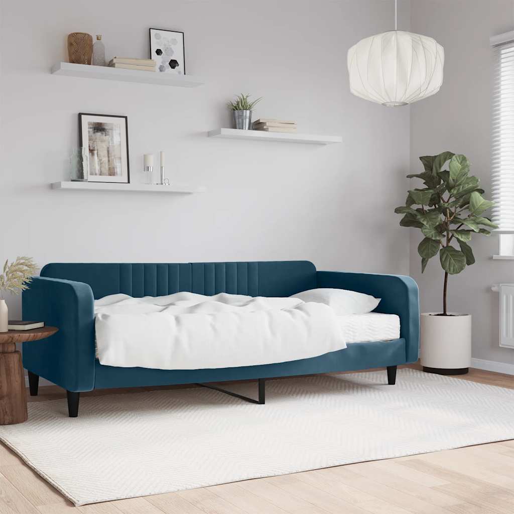 daybed med madras 100x200 cm velour blå