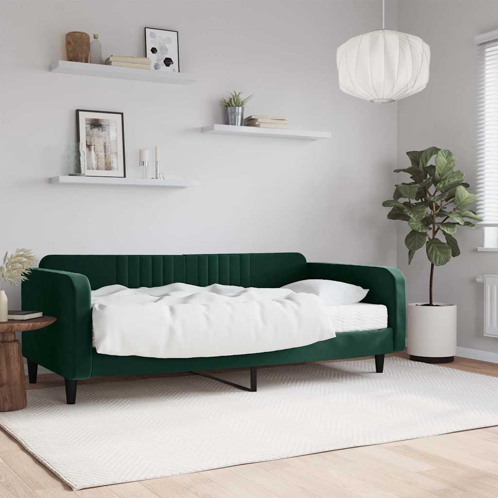 daybed med madras 100x200 cm velour mørkegrøn