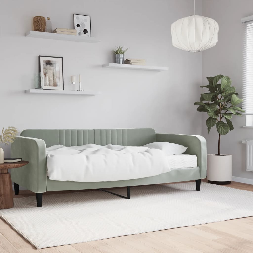 daybed med madras 90x190 cm velour lysegrå billede