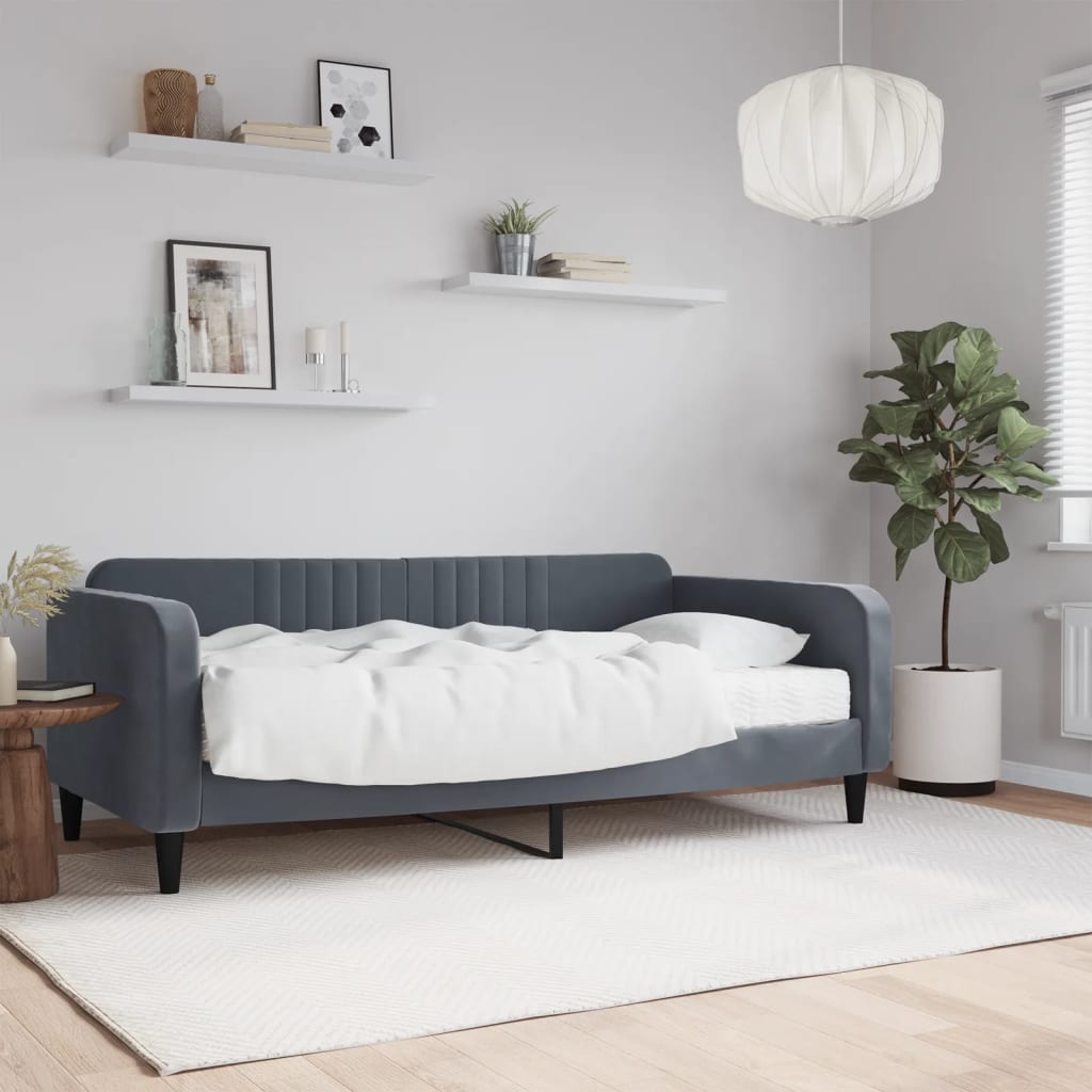 daybed med madras 90x190 cm velour mørkegrå billede