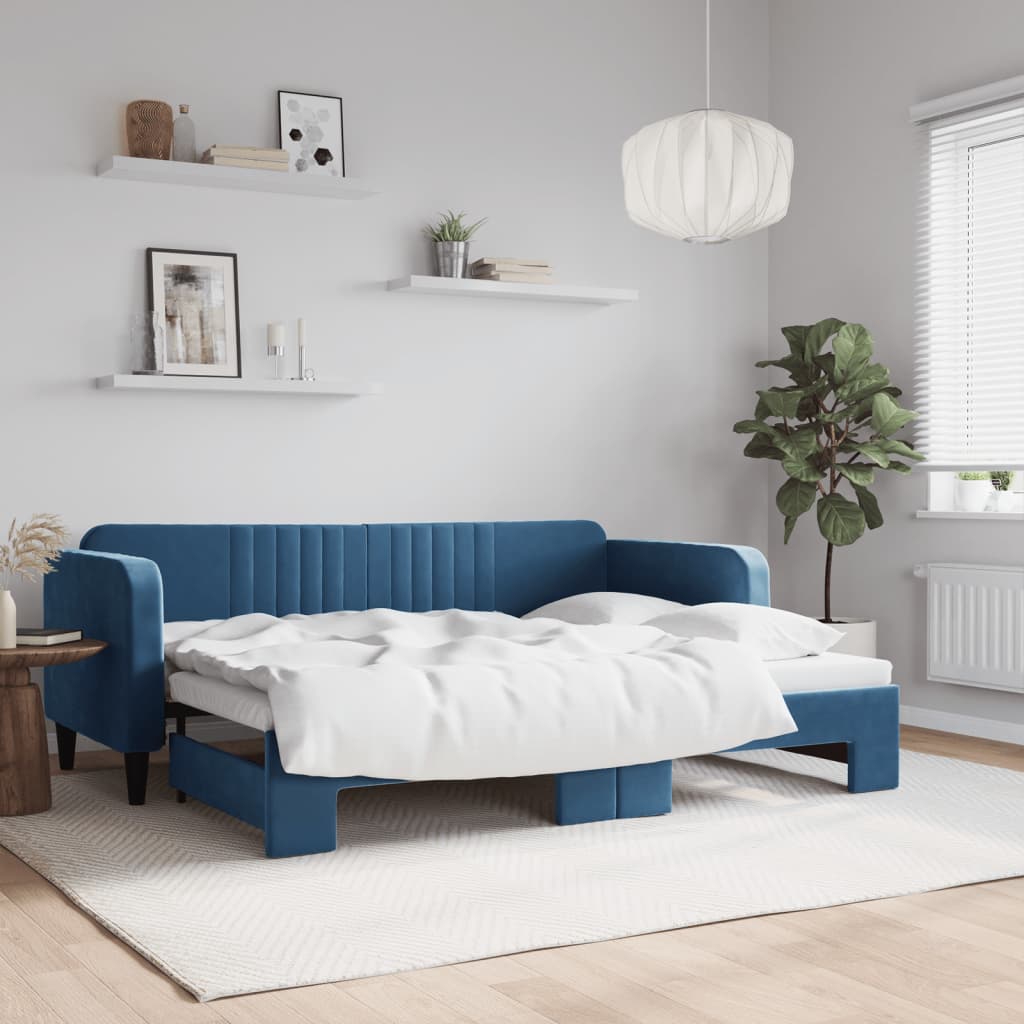 daybed med udtræk 80x200 cm velour blå