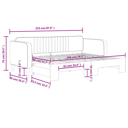 daybed med udtræk 80x200 cm velour lysegrå