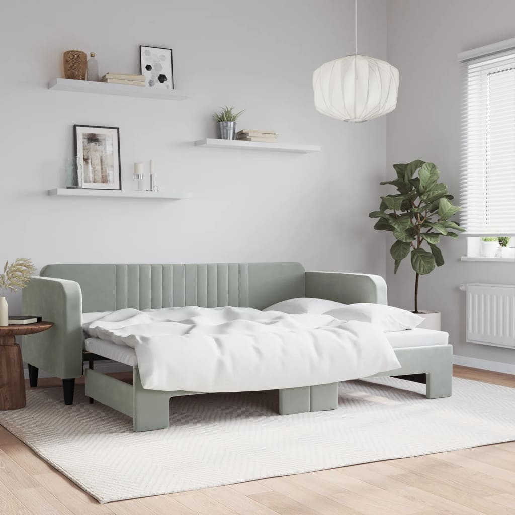 daybed med udtræk 80x200 cm velour lysegrå