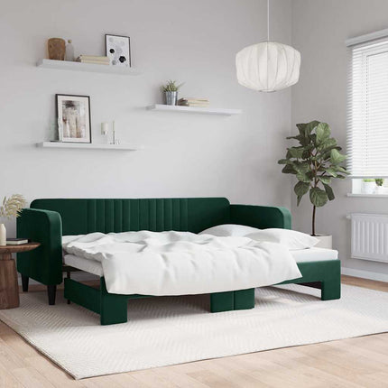 daybed med udtræk 80x200 cm velour mørkegrøn