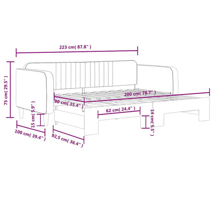 daybed med udtræk 90x200 cm velour blå