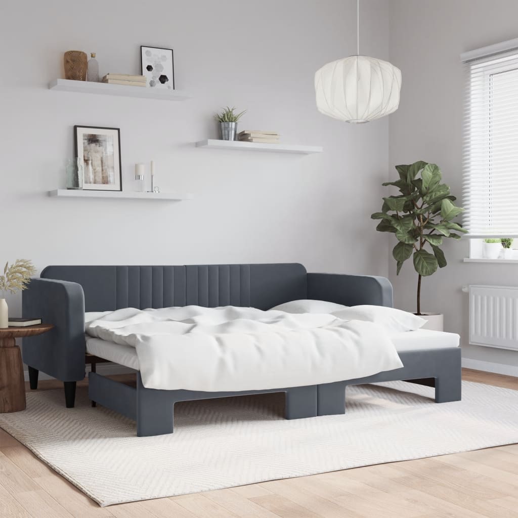 daybed med udtræk 90x200 cm velour mørkegrå billede