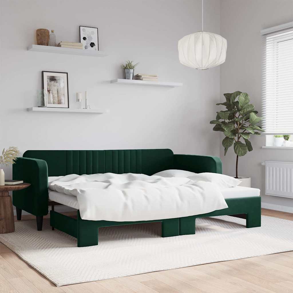daybed med udtræk 90x200 cm velour mørkegrøn