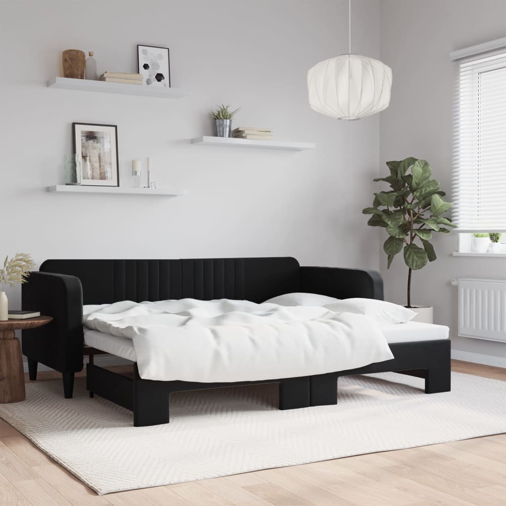 daybed med udtræk 90x200 cm velour sort