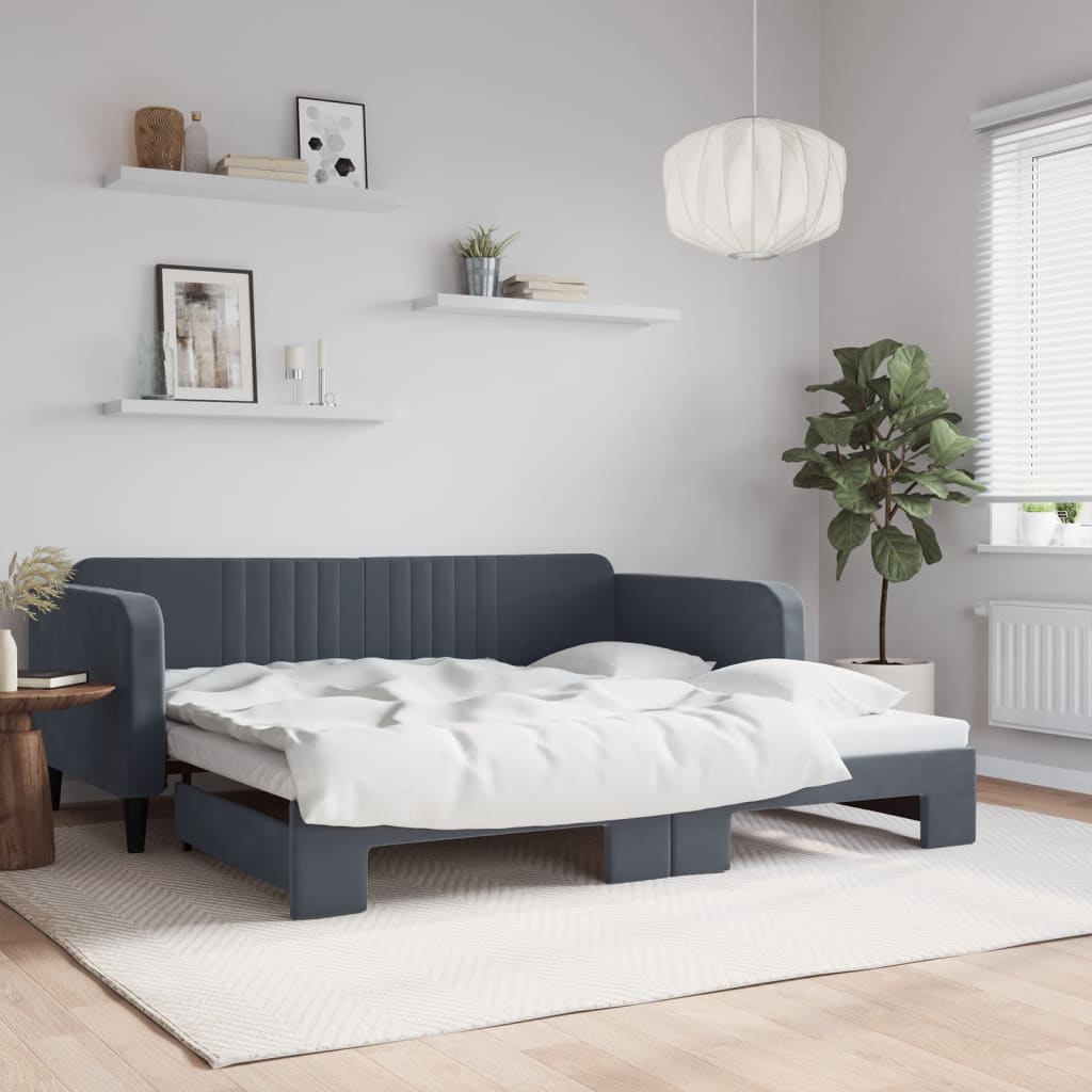 daybed med udtræk 100x200 cm velour mørkegrå