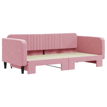 daybed med udtræk 100x200 cm velour lyserød