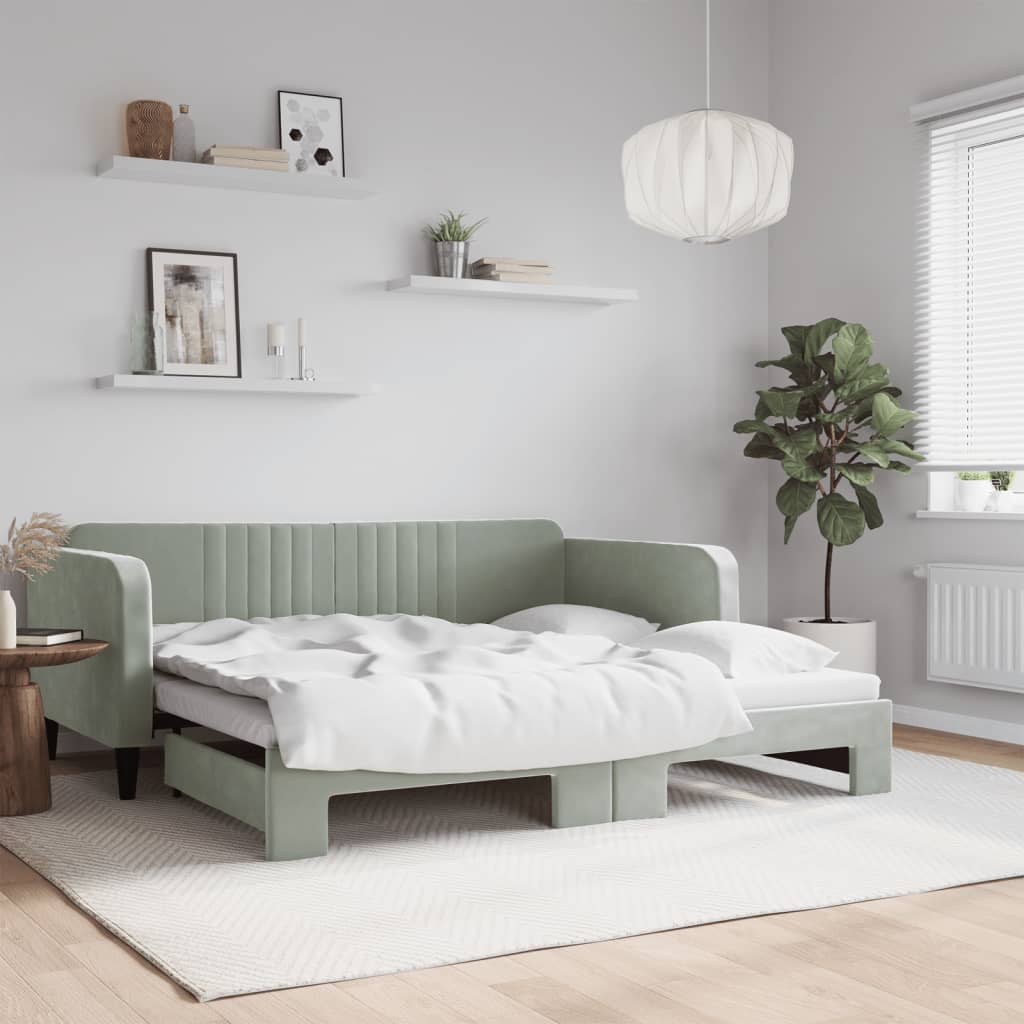 daybed med udtræk 90x190 cm velour lysegrå billede