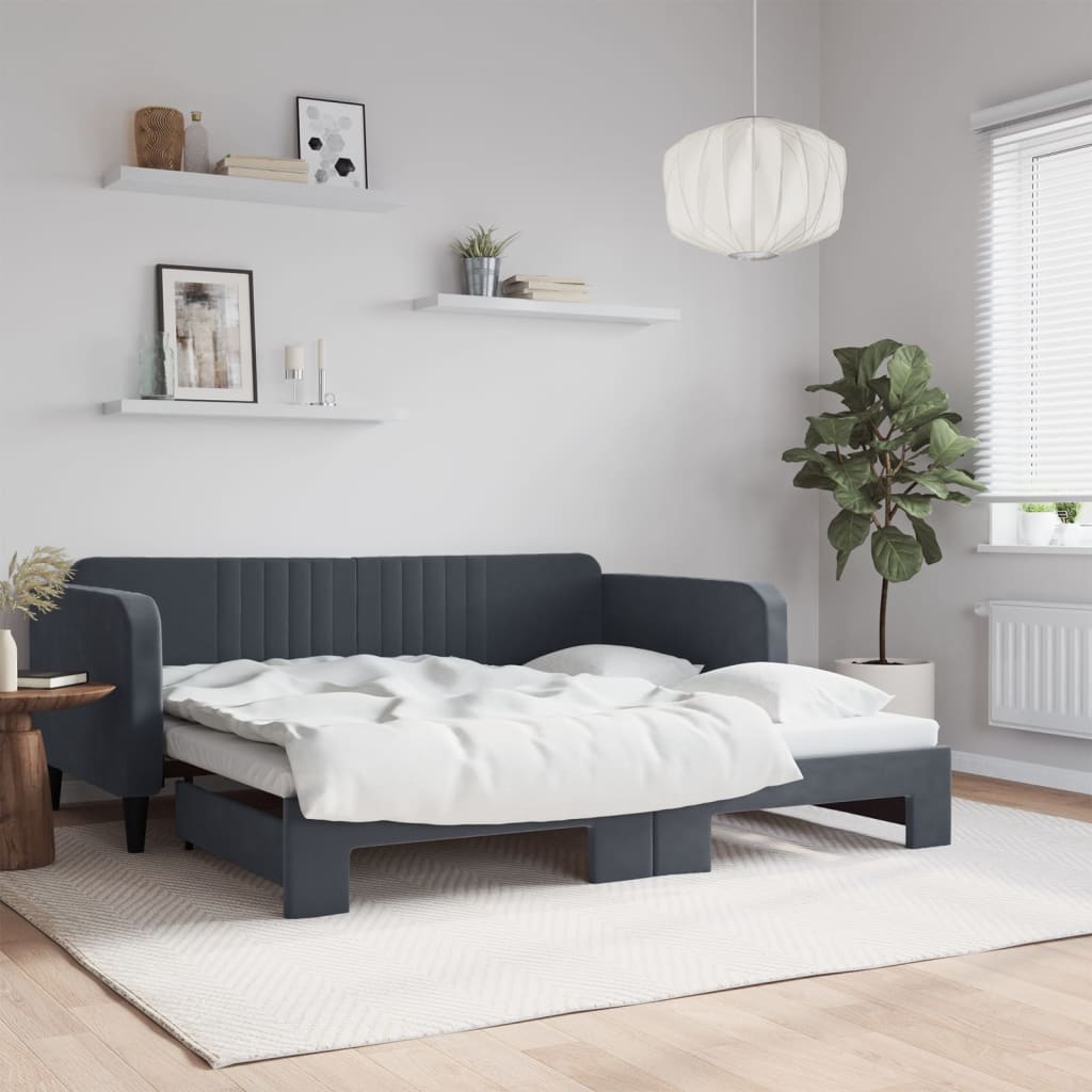 daybed med udtræk 90x190 cm velour mørkegrå billede