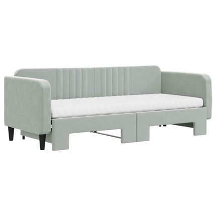 daybed med udtræk og madras 80x200 cm velour lysegrå