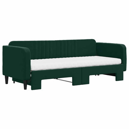 daybed med udtræk og madras 80x200 cm velour mørkegrøn