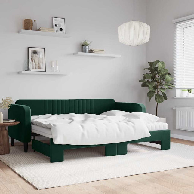 daybed med udtræk og madras 80x200 cm velour mørkegrøn