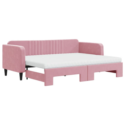 daybed med udtræk og madras 80x200 cm velour lyserød