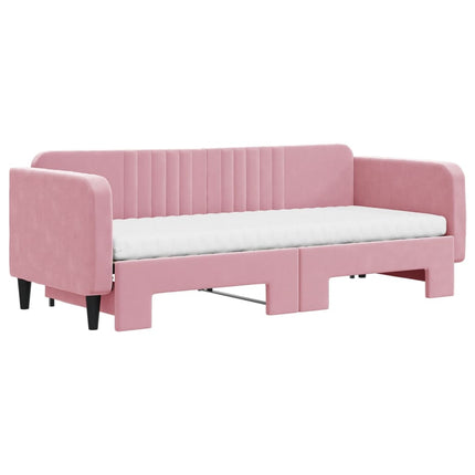 daybed med udtræk og madras 80x200 cm velour lyserød