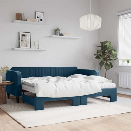 daybed med udtræk og madras 90x200 cm velour blå