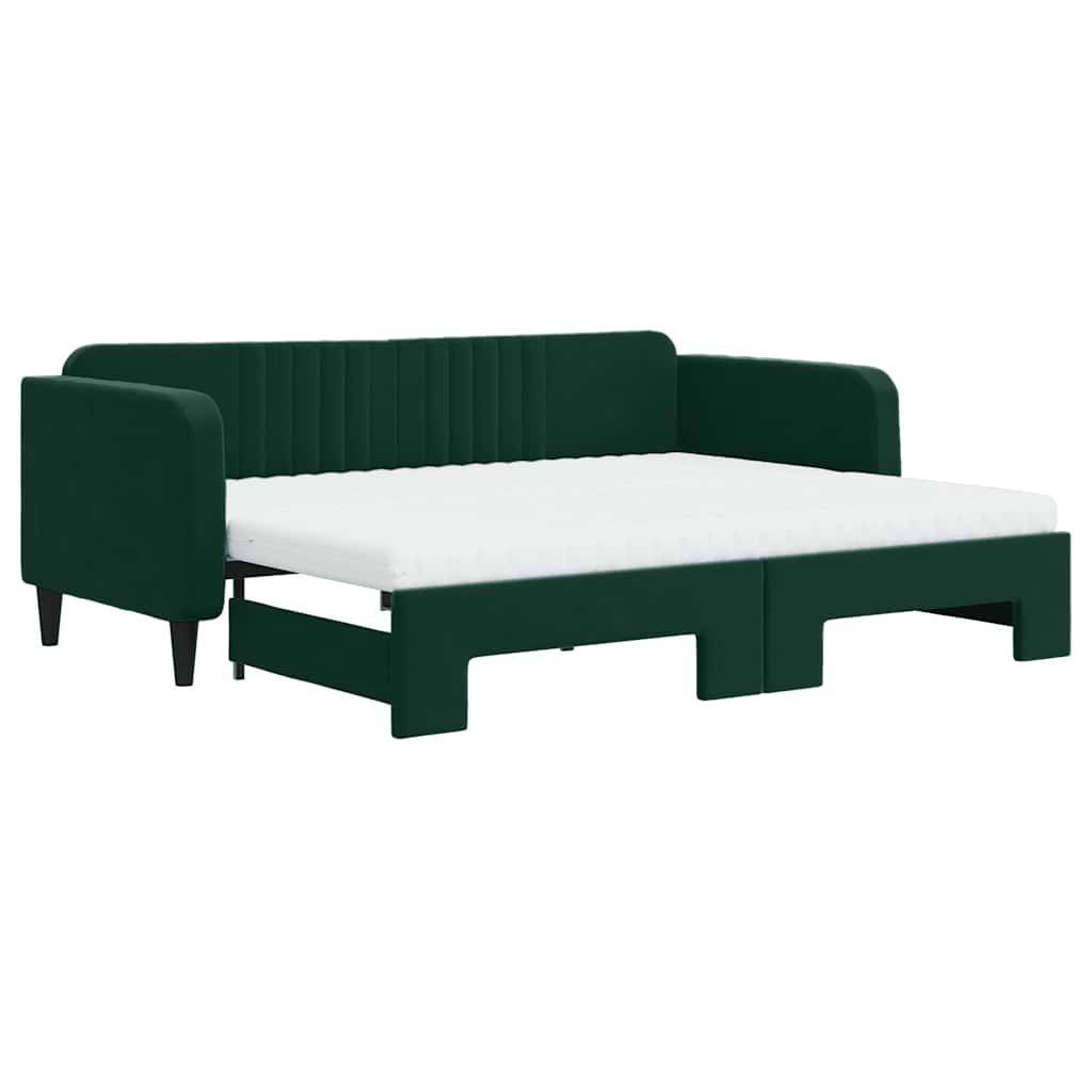 daybed med udtræk og madras 90x200 cm velour mørkegrøn