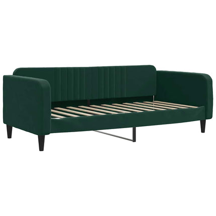 daybed med udtræk og madras 90x200 cm velour mørkegrøn