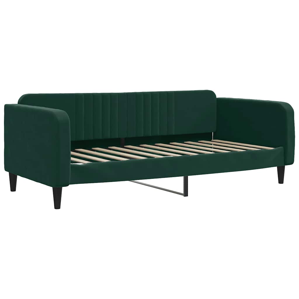 daybed med udtræk og madras 90x200 cm velour mørkegrøn