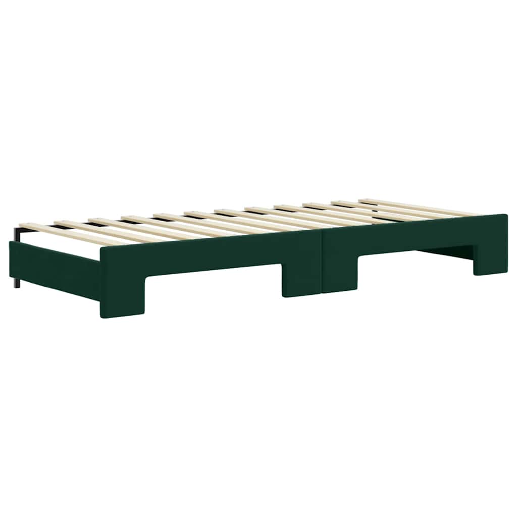daybed med udtræk og madras 90x200 cm velour mørkegrøn
