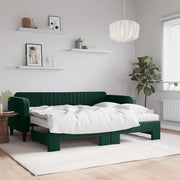 daybed med udtræk og madras 90x200 cm velour mørkegrøn