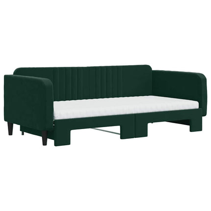 daybed med udtræk og madras 100x200 cm velour mørkegrøn