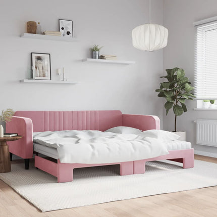 daybed med udtræk og madras 100x200 cm velour lyserød