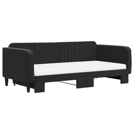 daybed med udtræk og madras 100x200 cm velour sort