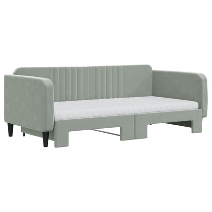 daybed med udtræk og madras 90x190 cm velour lysegrå