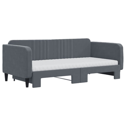 daybed med udtræk og madras 90x190 cm velour mørkegrå