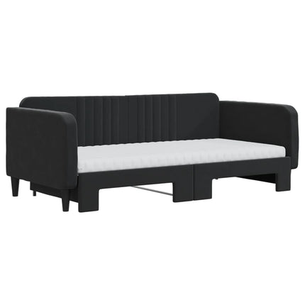 daybed med udtræk og madras 90x190 cm velour sort