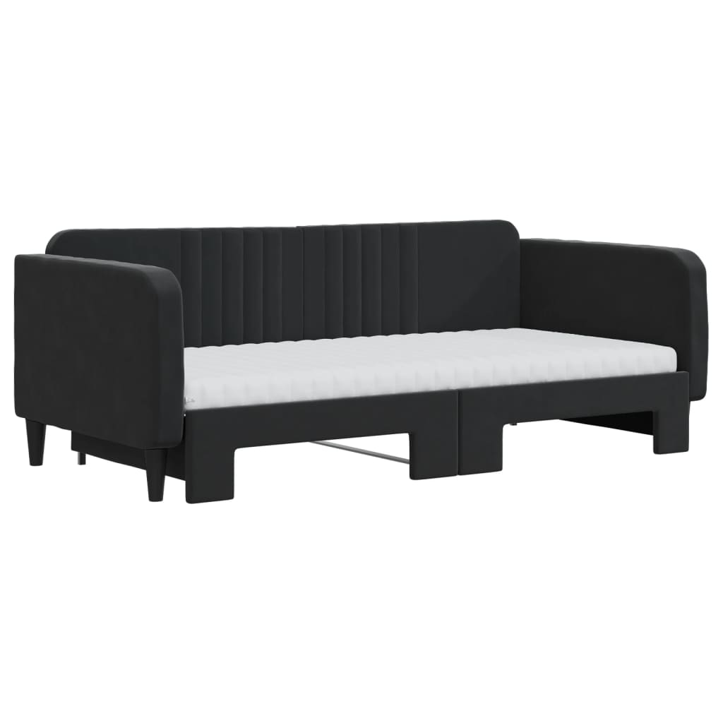 daybed med udtræk og madras 90x190 cm velour sort