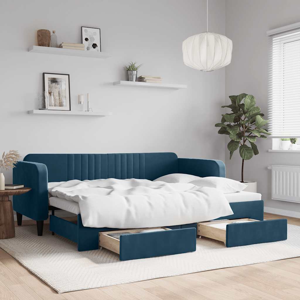 daybed med udtræk og skuffer 80x200 cm stof blå