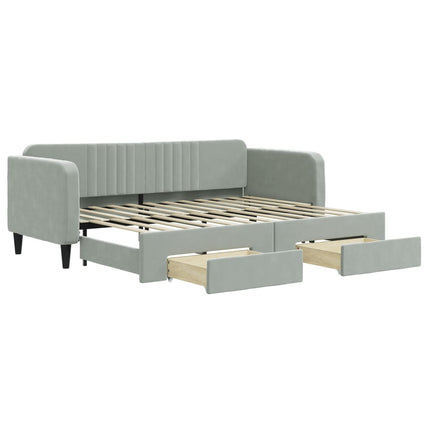 daybed med udtræk og skuffer 80x200 cm velour lysegrå