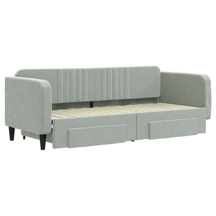 daybed med udtræk og skuffer 80x200 cm velour lysegrå