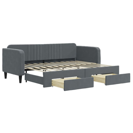 daybed med udtræk og skuffer 80x200 cm velour mørkegrå