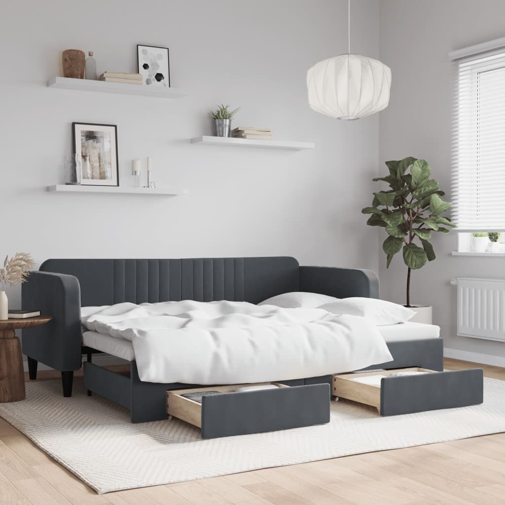 daybed med udtræk og skuffer 80x200 cm velour mørkegrå billede