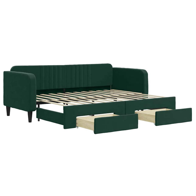 daybed med udtræk og skuffer 80x200 cm velour mørkegrøn