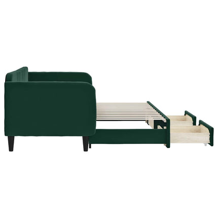 daybed med udtræk og skuffer 80x200 cm velour mørkegrøn