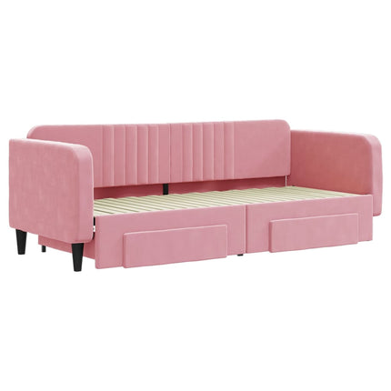 daybed med udtræk og skuffer 80x200 cm velour lyserød