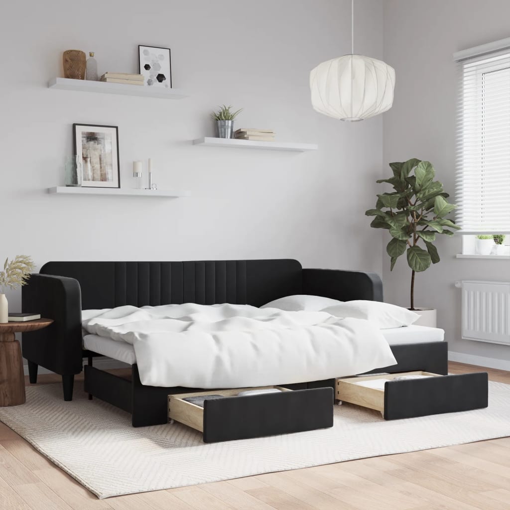 daybed med udtræk og skuffer 80x200 cm velour sort billede