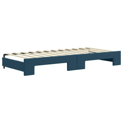 daybed med udtræk og skuffer 90x200 cm velour blå
