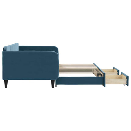 daybed med udtræk og skuffer 100x200 cm velour blå