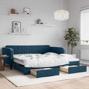 daybed med udtræk og skuffer 100x200 cm velour blå
