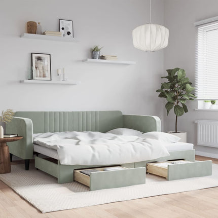 daybed med udtræk og skuffer 100x200 cm velour lysegrå